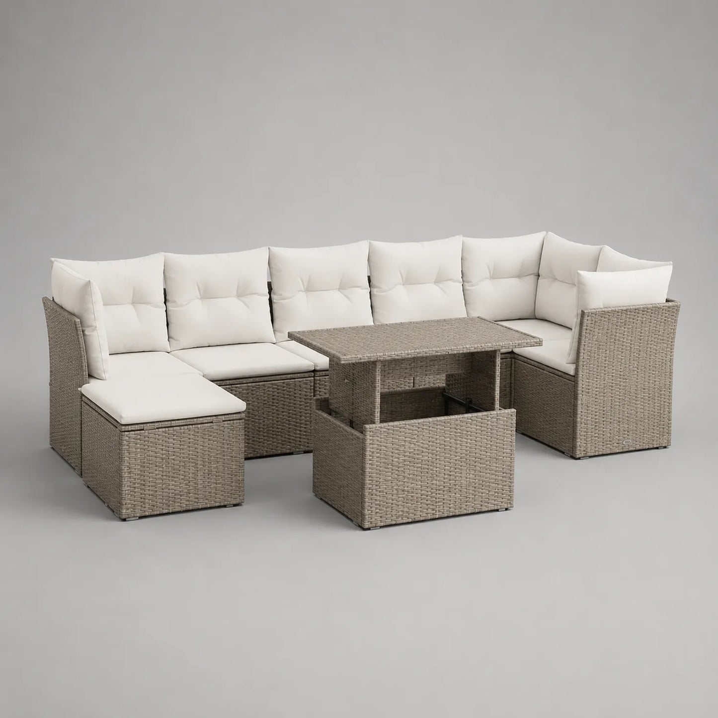 Polyrattan Gartenmöbel-Set mit Ecksofa und Tisch, Beige