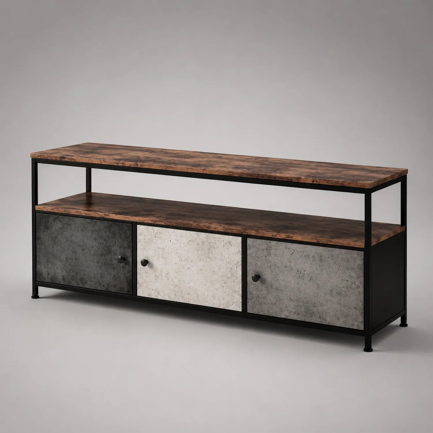 TV-Schrank aus Holzwerkstoff und Metall mit MDF-Türen 120cm Braun/Schwarz/Grau