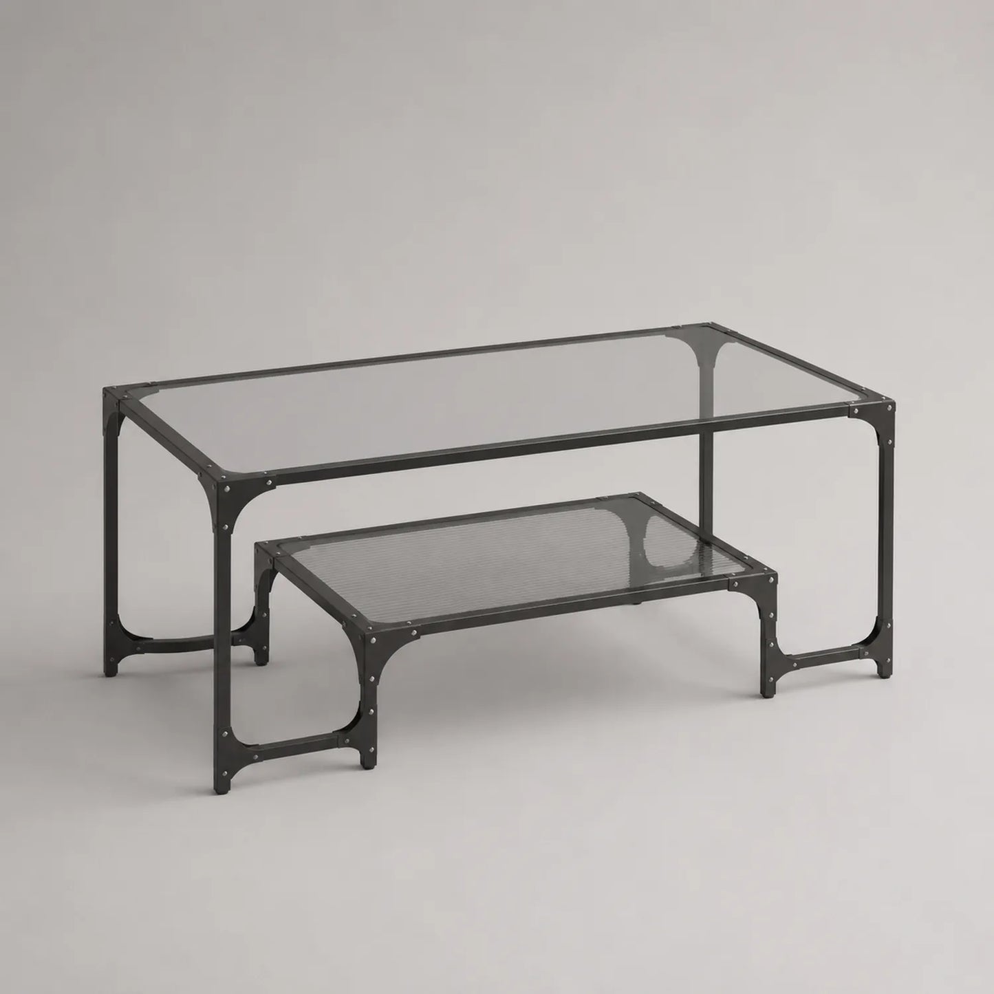 Nestbare Couchtische aus Metall und Glas, rechteckig, schwarz