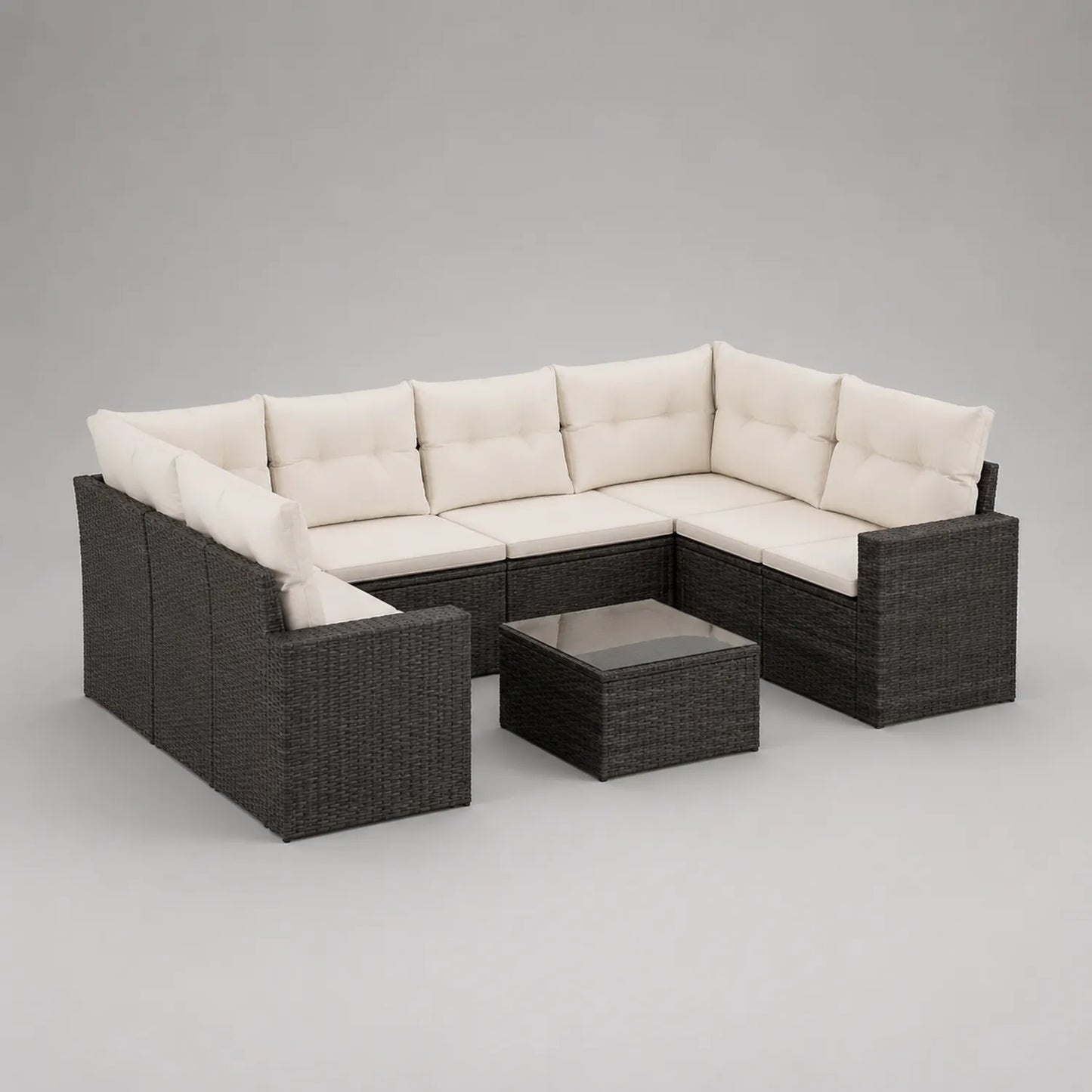 Gartensofa-Set aus Polyrattan mit Kissen Creme L-Form Hartglasplatte