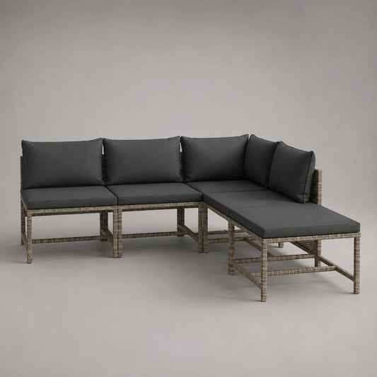 Rattan Ecksofa Set 4-Sitzer mit PE-Rattan und Polyester Kissen Dunkelgrau
