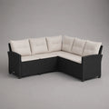 Ecksofa aus Polyrattan mit Stahlrahmen und Polyesterkissen, Schwarz und Cremeweiß