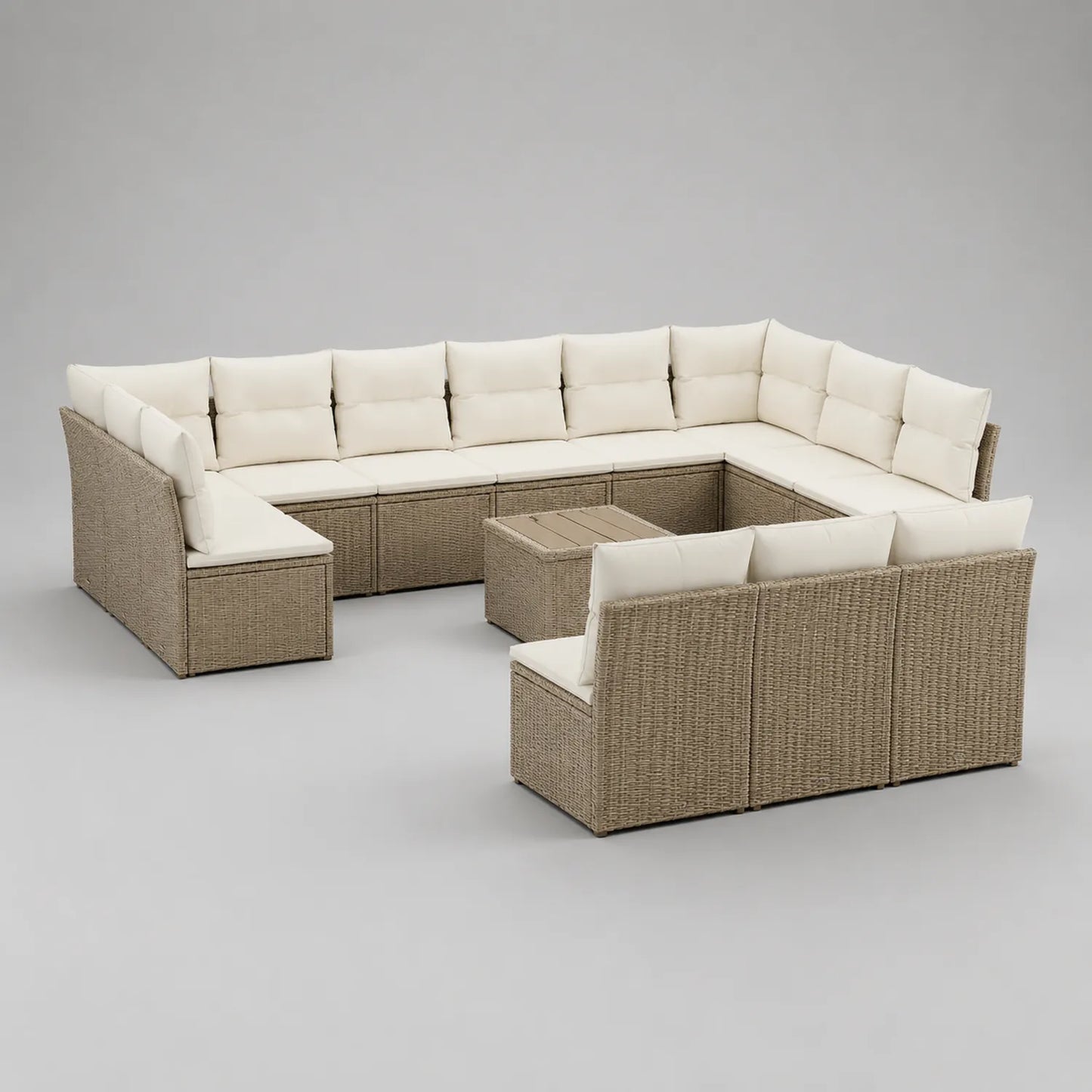 Rattan Gartensofa Set mit Polyesterkissen Cremeweiß Ecksofa 8-Sitzer