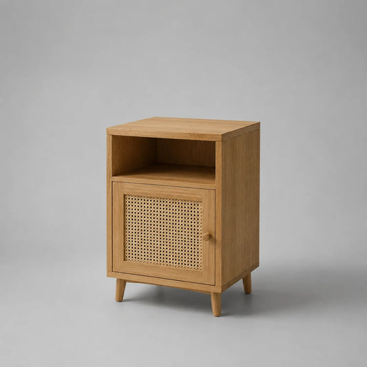 Eichenholz Nachttisch mit Rattan 60 cm