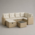 Polyrattan Ecksofa-Set mit Beigen Kissen und Glastisch