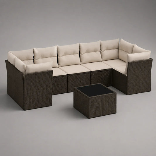 Rattan Gartenmöbel Set mit Kissen Ecksofa und Tisch