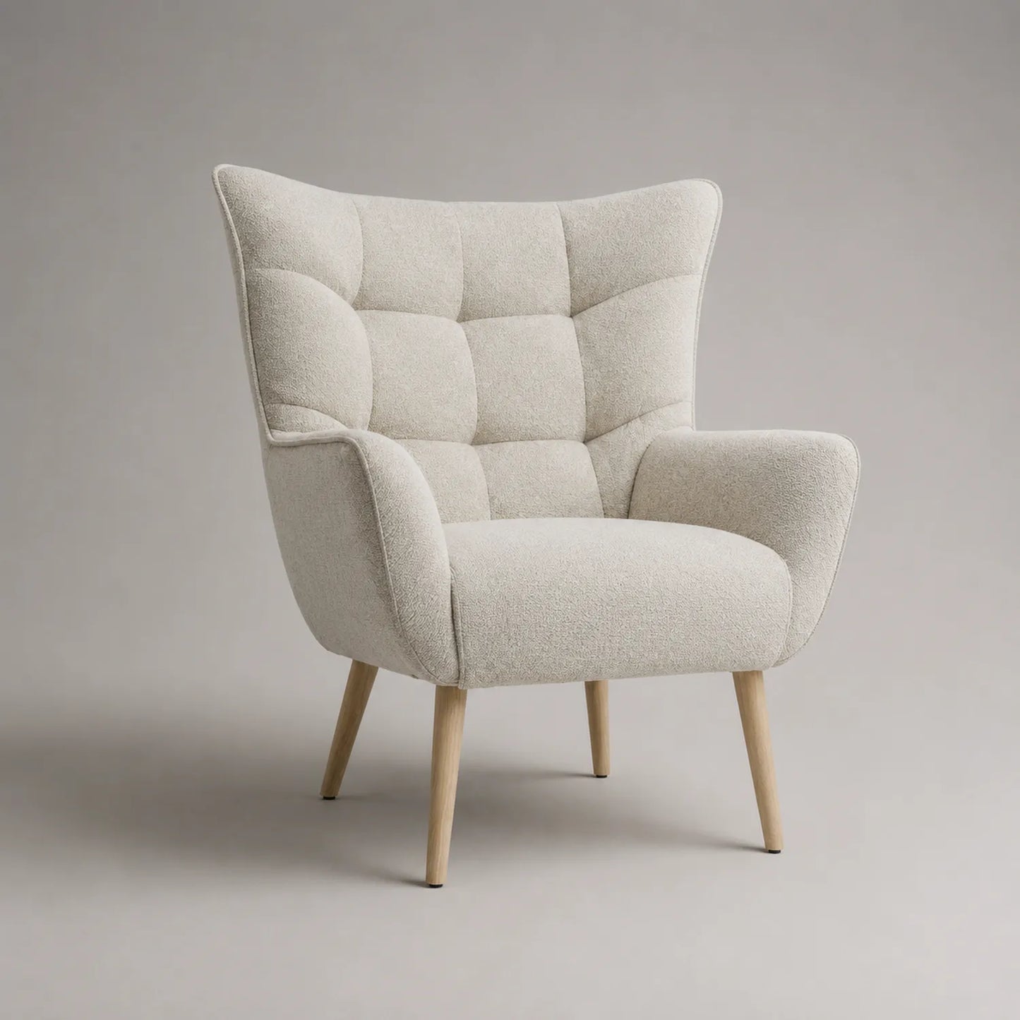 Stoffpolster Sessel mit Eichenholzbeinen, Beige