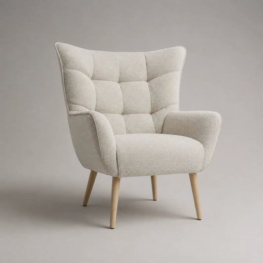 Stoffpolster Sessel mit Eichenholzbeinen, Beige
