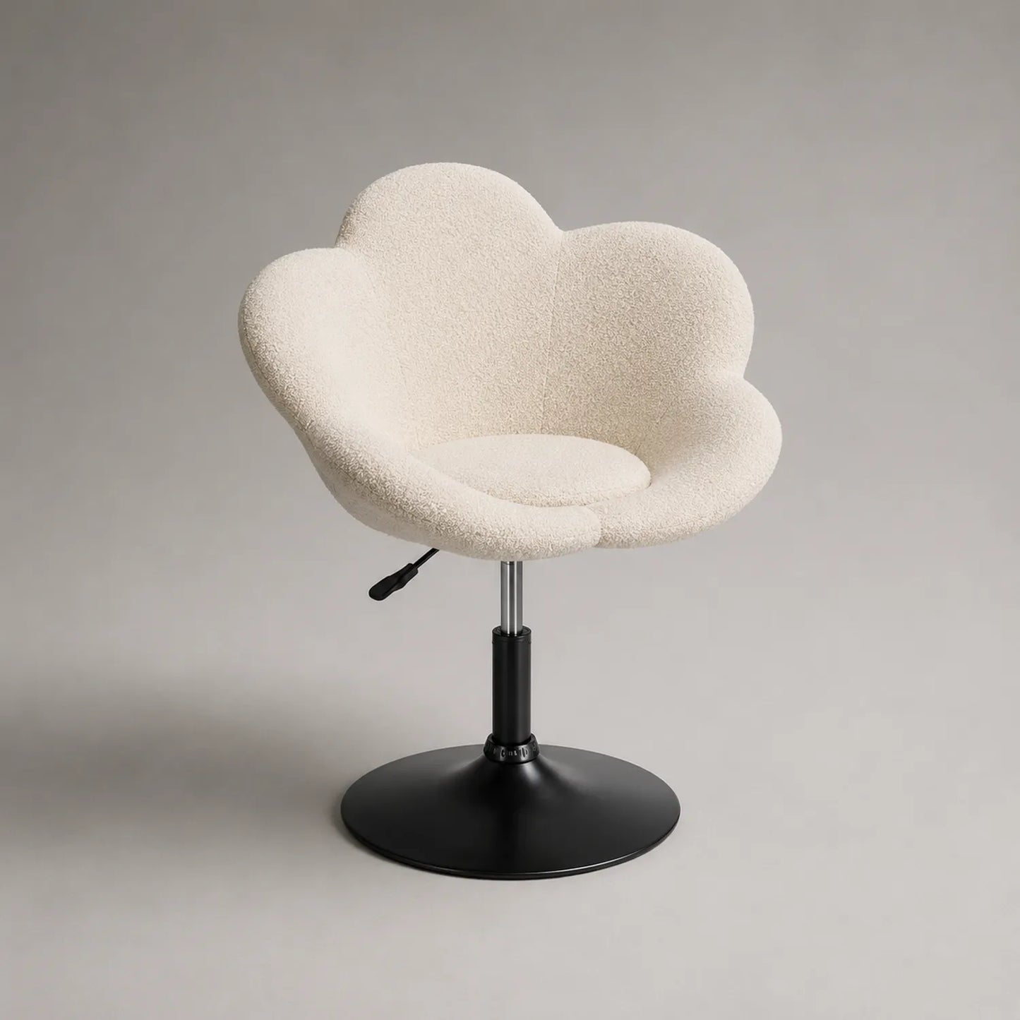 Drehbarer Sessel in Blumenform mit Polyesterstoff und Metallsockel, höhenverstellbar, Beige