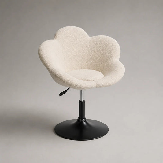 Drehbarer Sessel in Blumenform mit Polyesterstoff und Metallsockel, höhenverstellbar, Beige