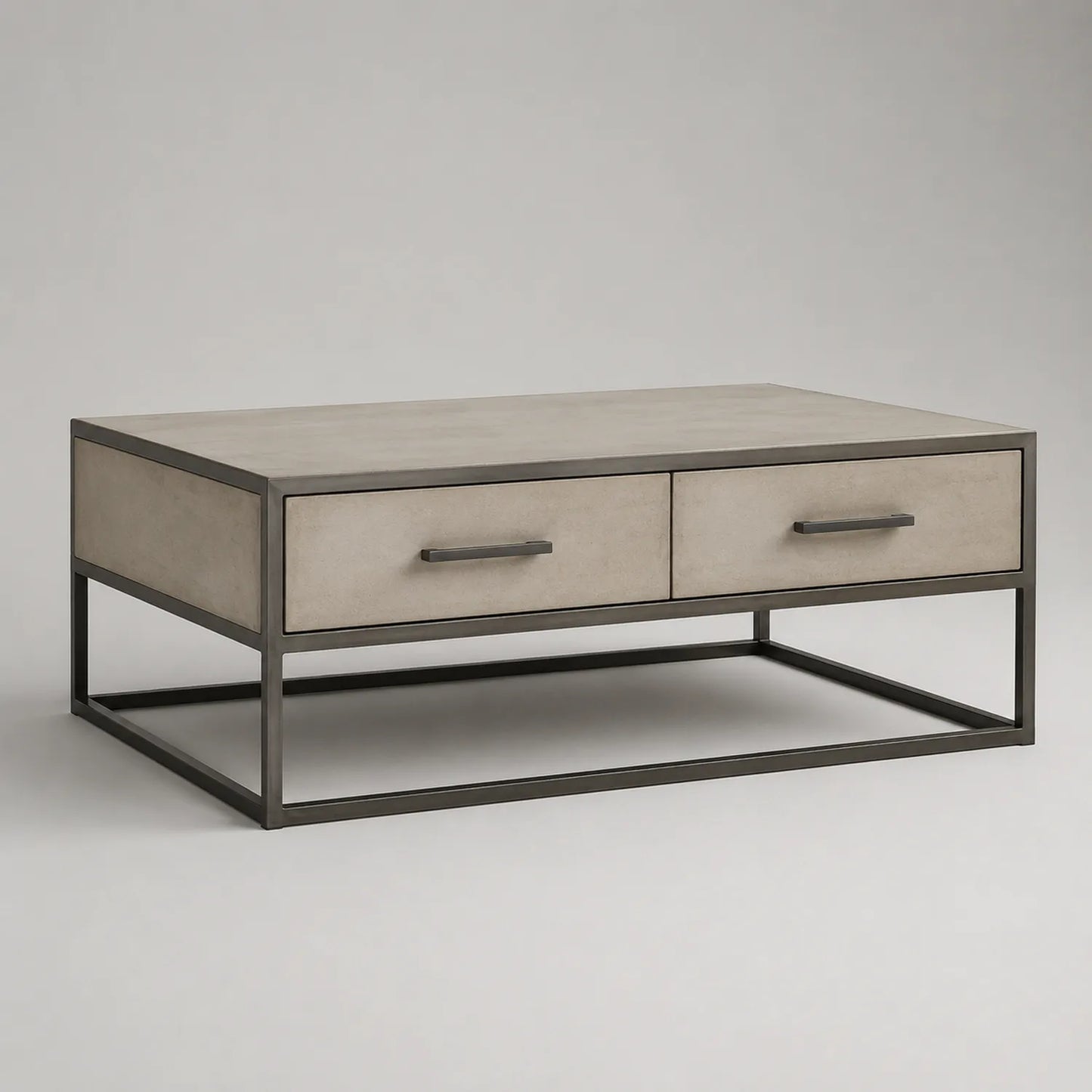 Rechteckiger Couchtisch mit zwei Schubladen aus Metall und MDF, Grau