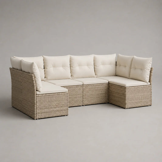 Ecksofa-Set aus Polyrattan Beige mit wasserdichten Kissen