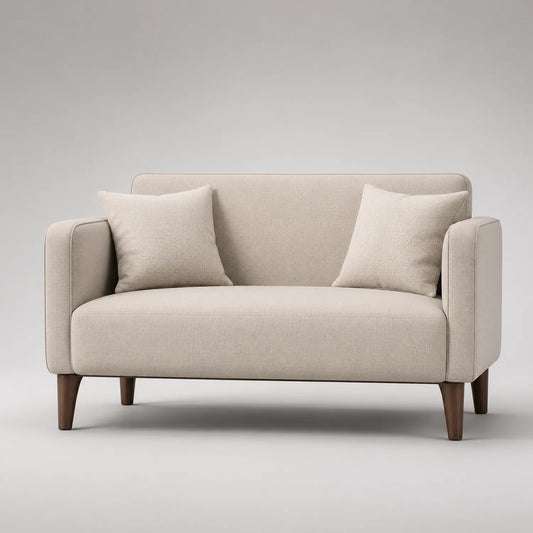 Zweisitzer Sofa Stoff Beige mit Holzfüßen