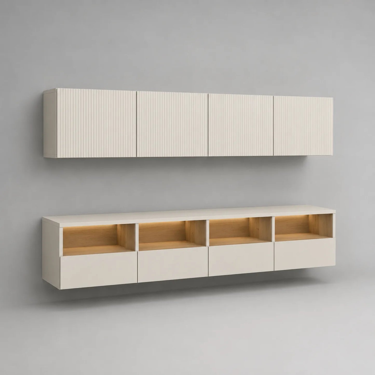 Wandmontierte TV-Möbel mit MDF und Eichenfurnier Beige 180x35x45 cm