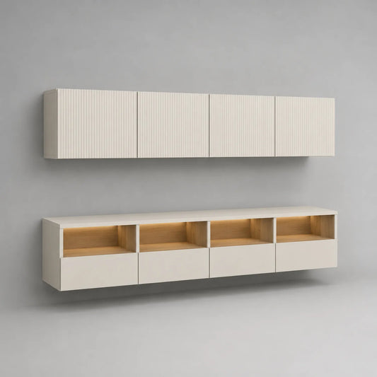 Wandmontierte TV-Möbel mit MDF und Eichenfurnier Beige 180x35x45 cm