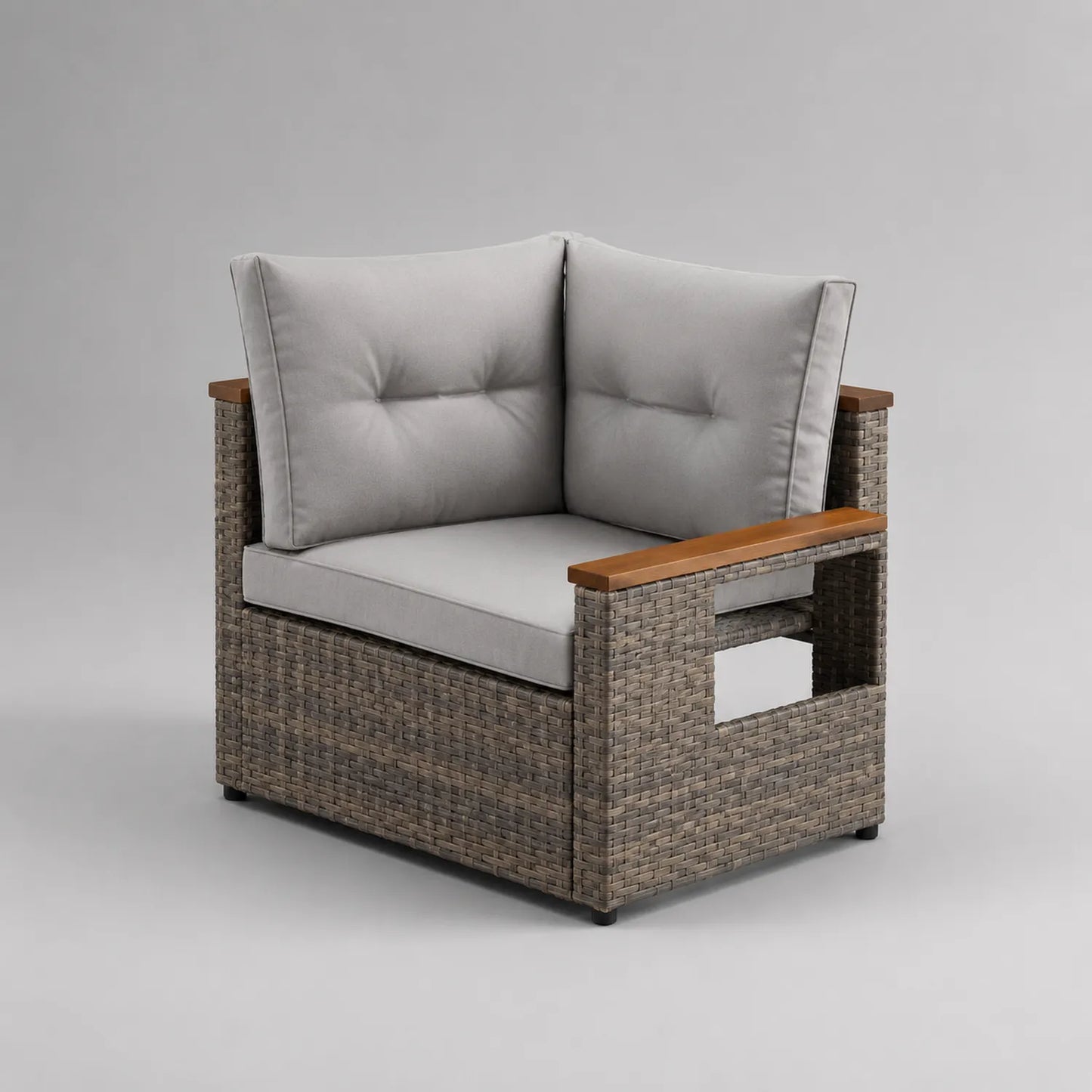 Eckmodul Gartensofa Polyrattan Aluminium Hellgrau