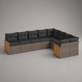Modulares Gartensofa-Set aus Polyrattan mit Akazienholz Armlehnen, 7-Sitzer mit Kissen Anthrazit