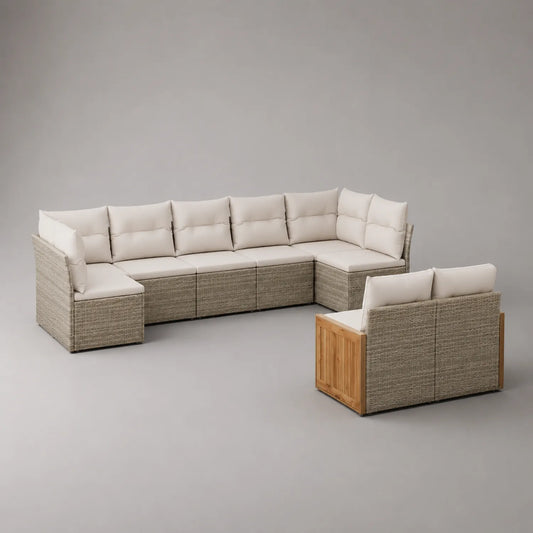 Rattan Ecksofa Set mit Kissen Beige