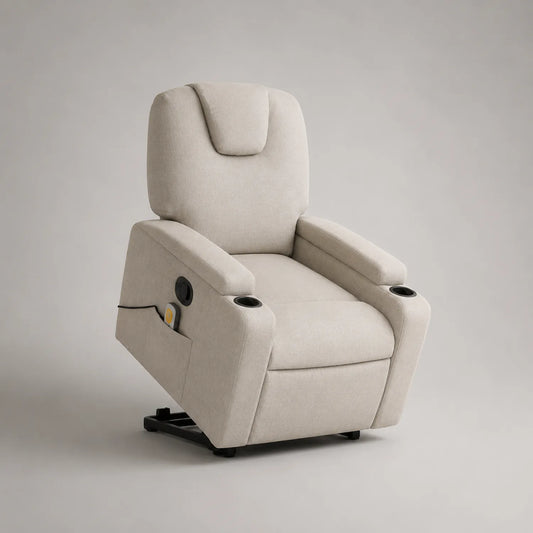 Elektrischer Relaxsessel aus Stoff mit Aufstehhilfe, Beige