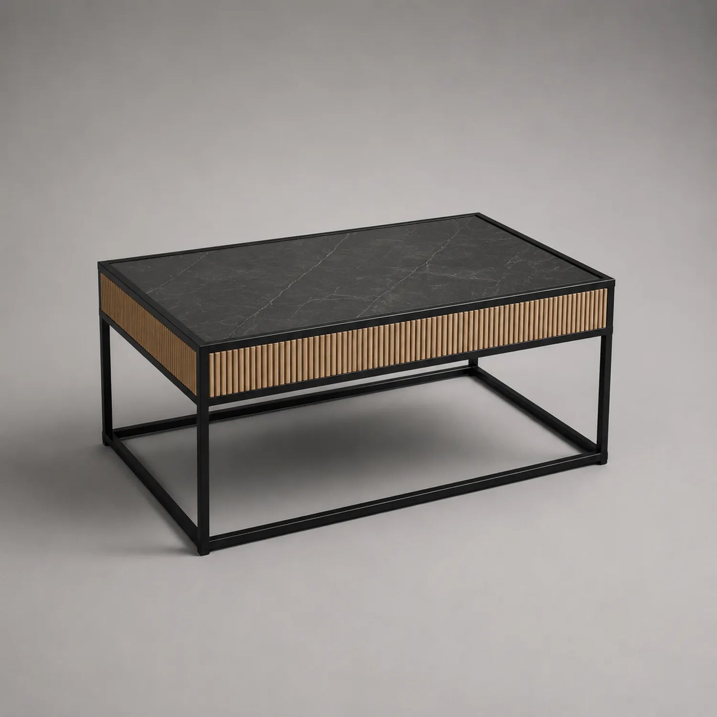 Rechteckiger Couchtisch mit Marmoroberfläche und Holzdetails 100x60x45 cm