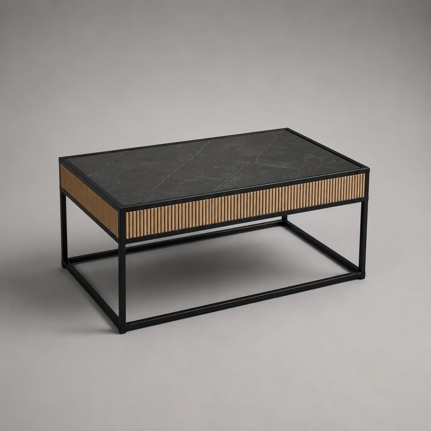 Rechteckiger Couchtisch mit Marmoroberfläche und Holzdetails 100x60x45 cm