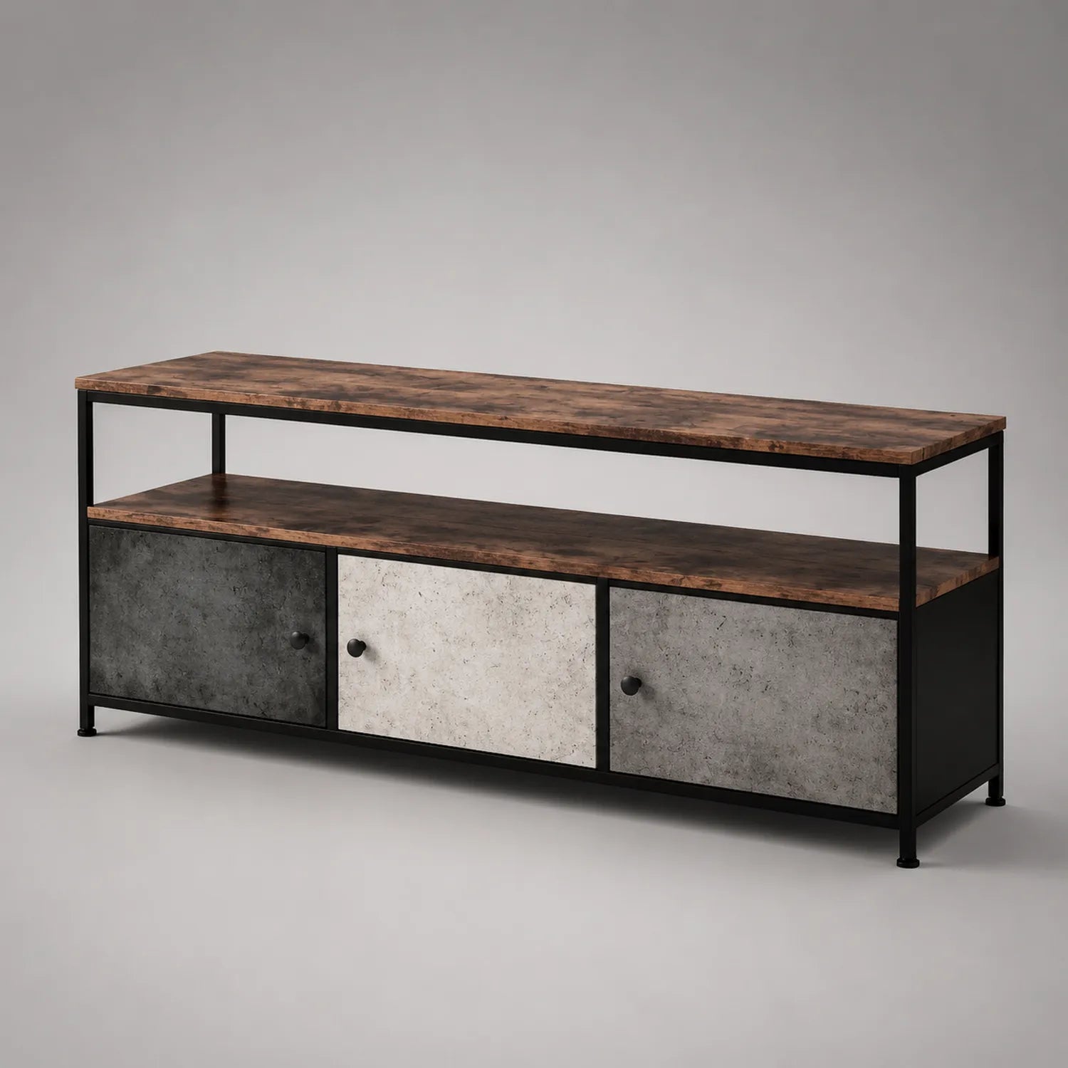 TV-Schrank aus Holzwerkstoff und Metall mit MDF-Türen 120cm Braun/Schwarz/Grau