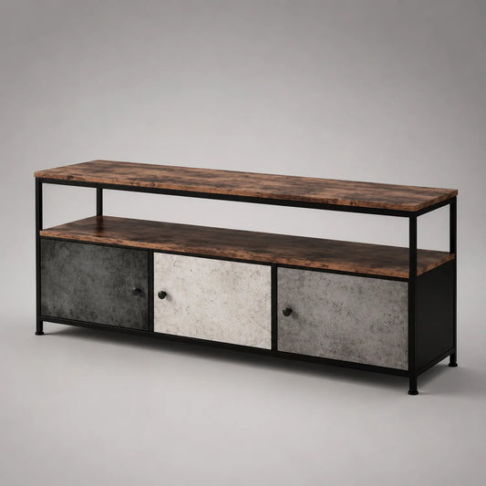 TV-Schrank aus Holzwerkstoff und Metall mit MDF-Türen 120cm Braun/Schwarz/Grau