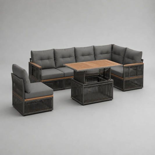 Gartensofa-Set aus Aluminium mit Tisch, Dunkelgrau, 5-Sitzig