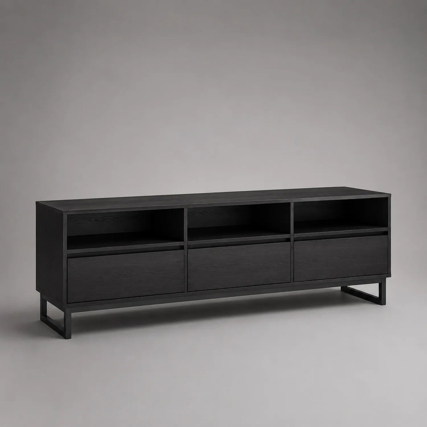 Fernsehschrank Holz Schwarz mit Ablagefächern 180x40x50 cm