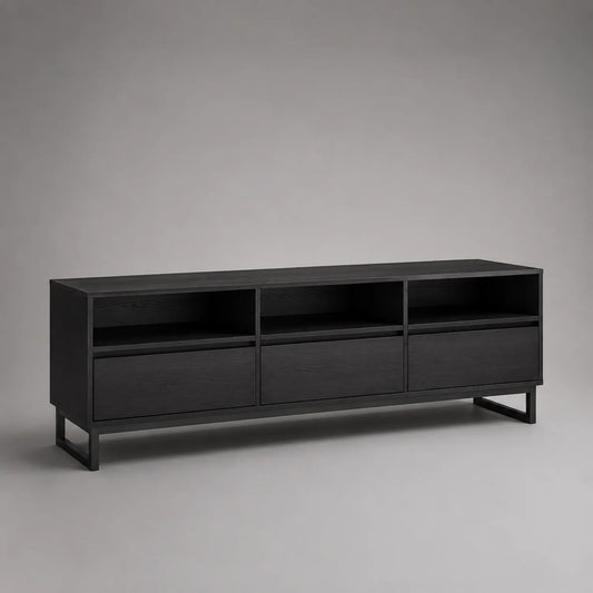Fernsehschrank Holz Schwarz mit Ablagefächern 180x40x50 cm
