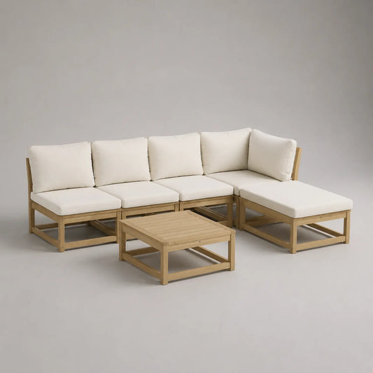 Gartensofa-Set Akazienholz mit beigen Kissen