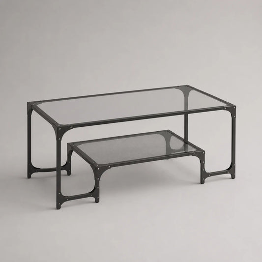 Nestbare Couchtische aus Metall und Glas, rechteckig, schwarz