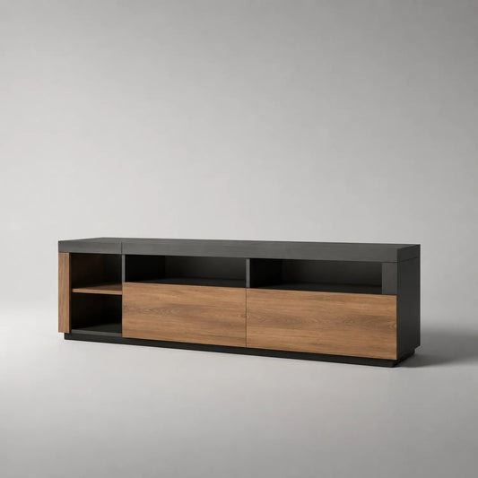 TV-Schrank MDF Schwarz Eichenfurnier 200x45x60cm