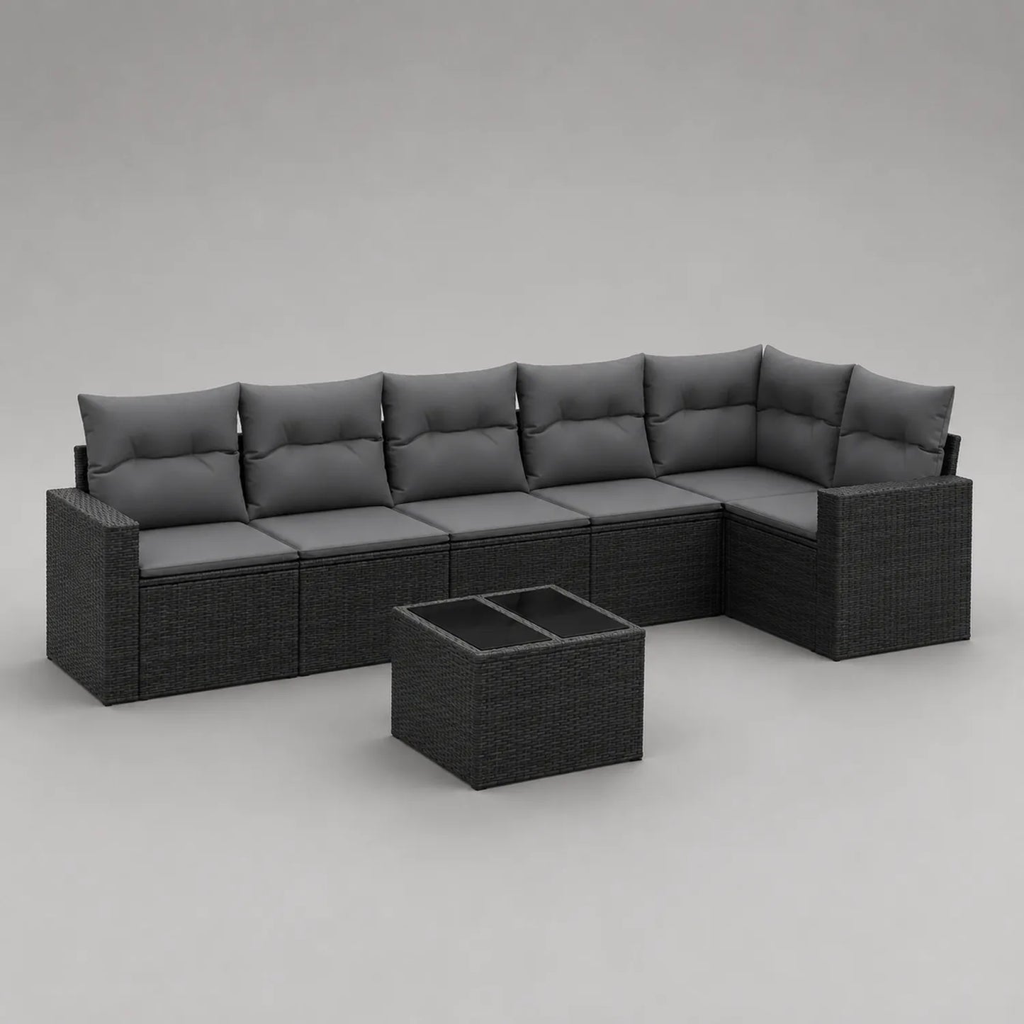 Polyrattan Ecksofa Set mit Kissen Dunkelgrau 7-teilig