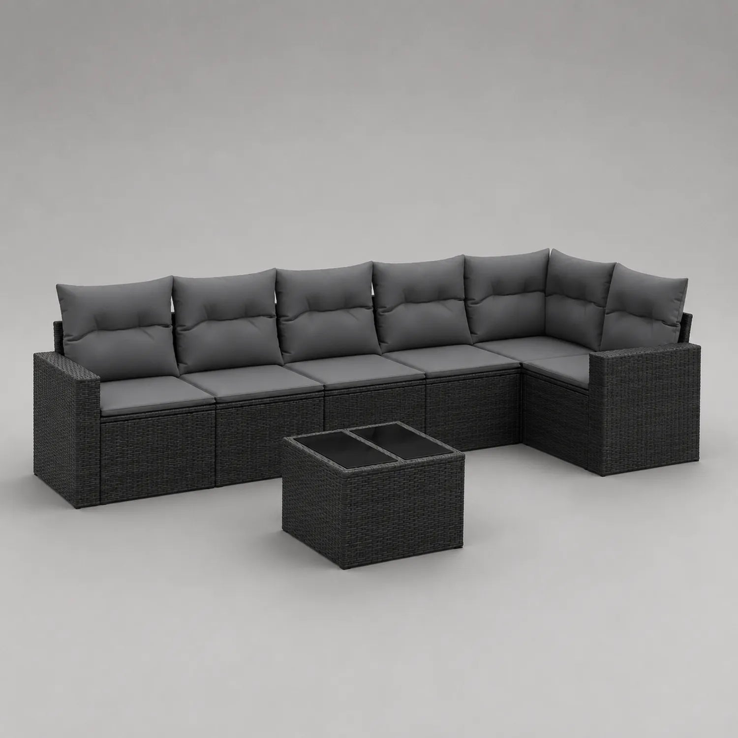 Polyrattan Ecksofa Set mit Kissen Dunkelgrau 7-teilig