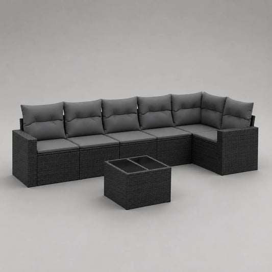 Polyrattan Ecksofa Set mit Kissen Dunkelgrau 7-teilig