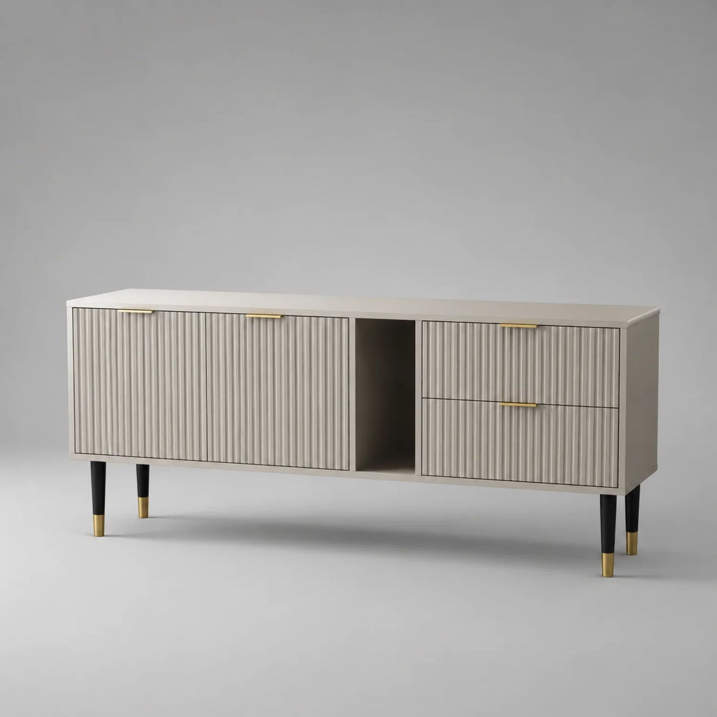 MDF TV-Schrank mit 2 Schubladen und 2 Türen in Beige und Schwarz