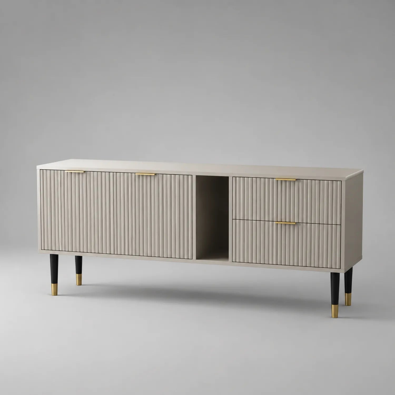 MDF TV-Schrank mit 2 Schubladen und 2 Türen in Beige und Schwarz