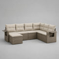 Rattan Ecksofa Set mit Beigen Kissen