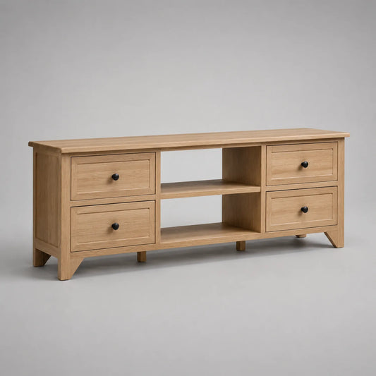 TV-Schrank aus Holz mit Eichenfurnier, 4 Schubladen, 150 cm