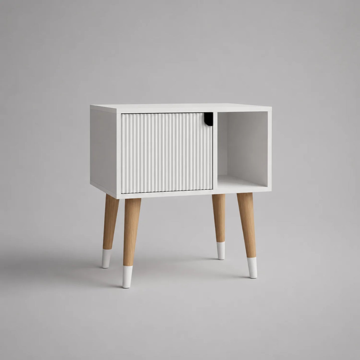 Nachttisch mit Schiebetür MDF und Eichenholz Weiß 60cm