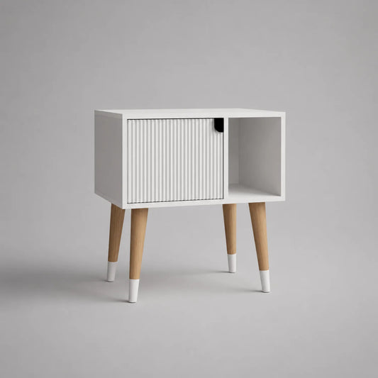 Nachttisch mit Schiebetür MDF und Eichenholz Weiß 60cm