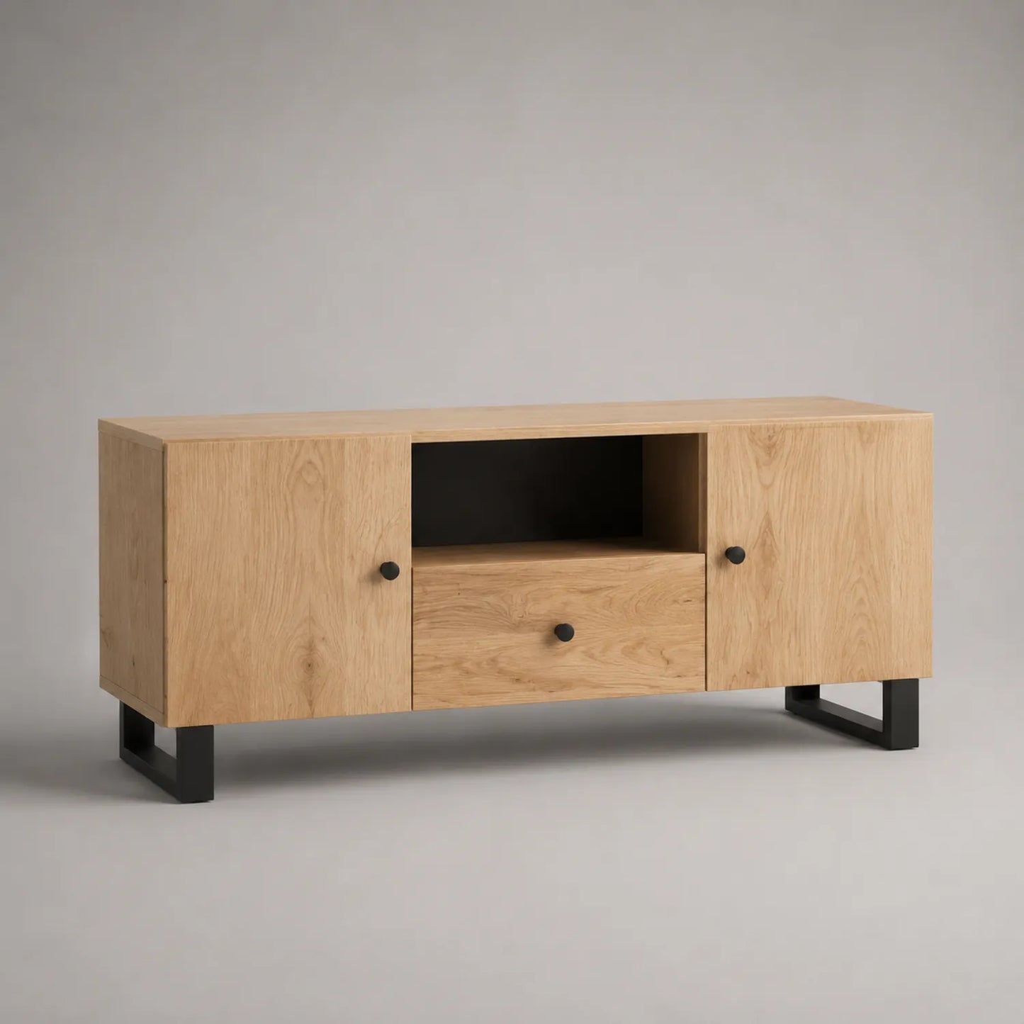 Eichenholz TV-Schrank mit Schwarzem Metallgestell 120x40x50cm