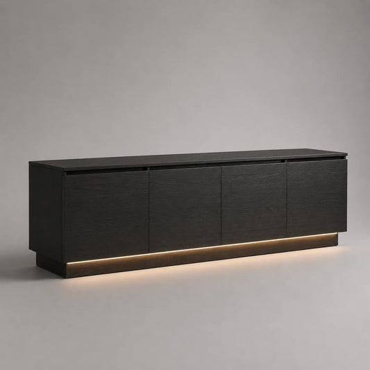 TV-Schrank Holz Schwarz mit LED 200 cm