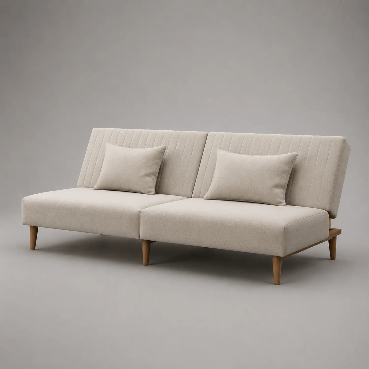 2-Sitzer Sofa Set Beige Leinen Eichenholzbeine 180cm