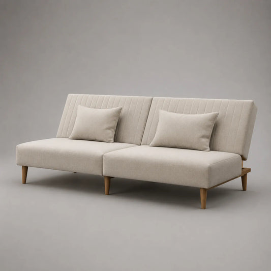 2-Sitzer Sofa Set Beige Leinen Eichenholzbeine 180cm