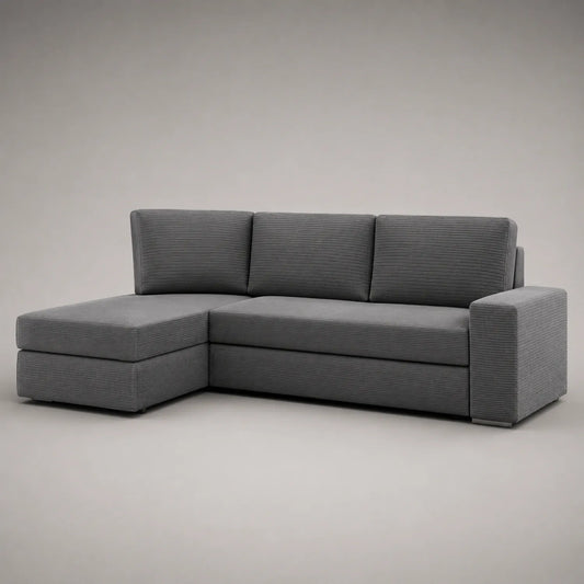 Ecksofa mit Ottomane, Cord, Grau, 250x160x85 cm