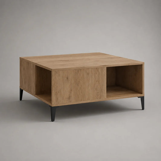 Holzoptik Couchtisch mit Stauraum und Metallbeinen
