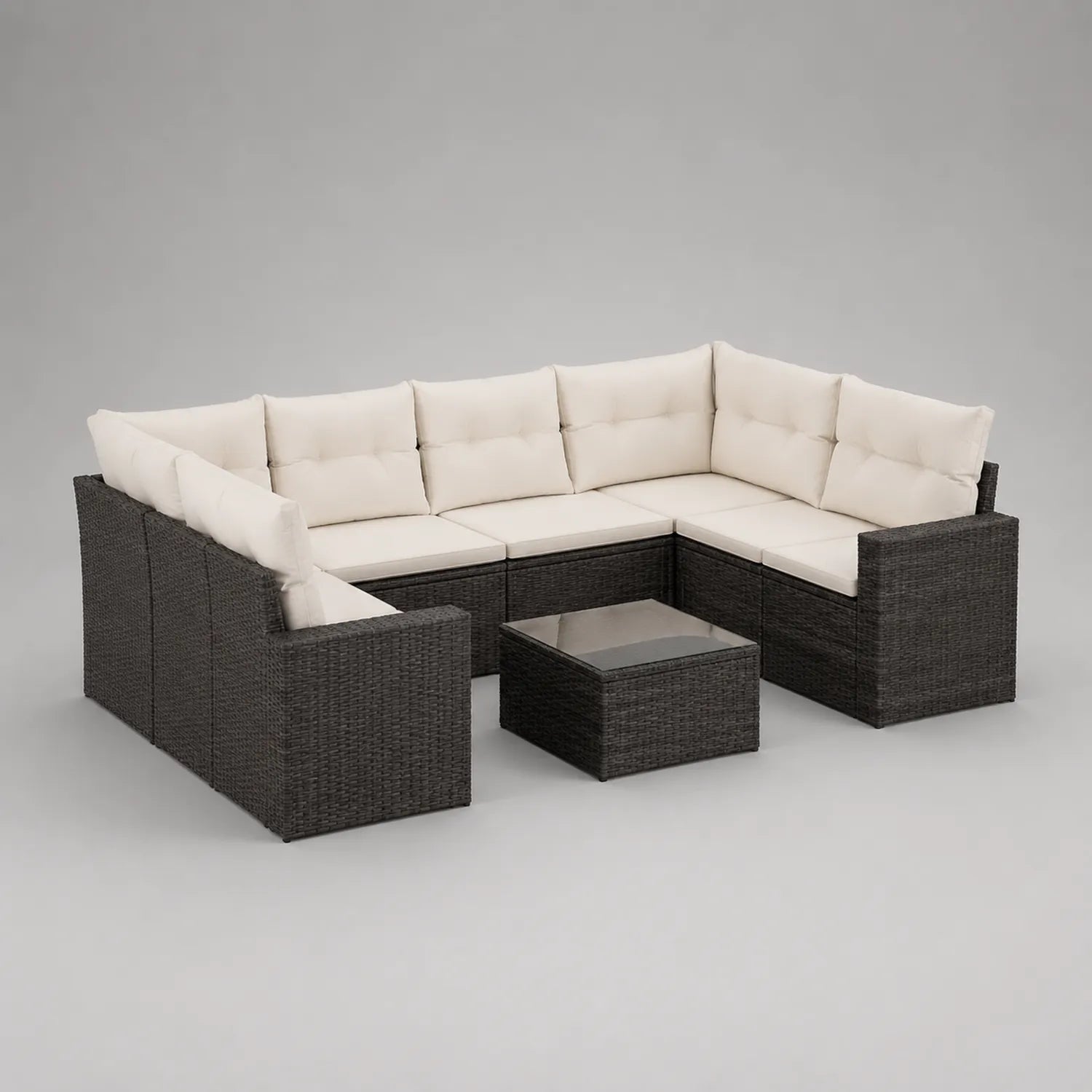 Gartensofa-Set aus Polyrattan mit Kissen Creme L-Form Hartglasplatte