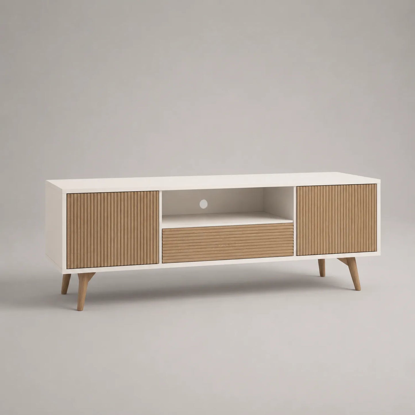 TV-Tisch Holz Weiß Naturfarben 180x40x50 cm